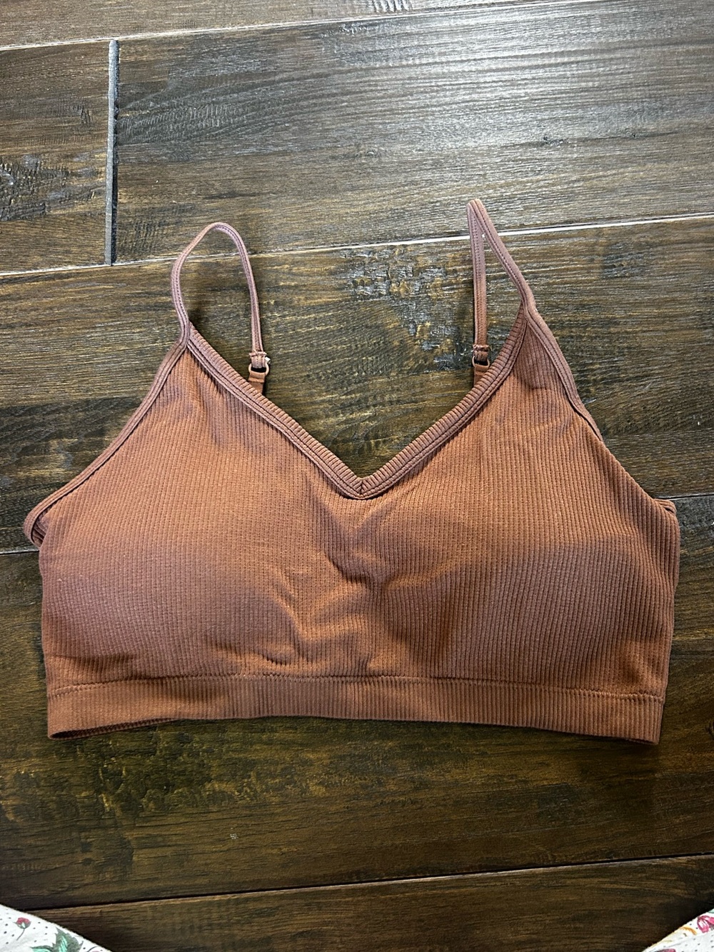 No Boundaries Ribbed V-Neck Bralette - Mauve Brown
